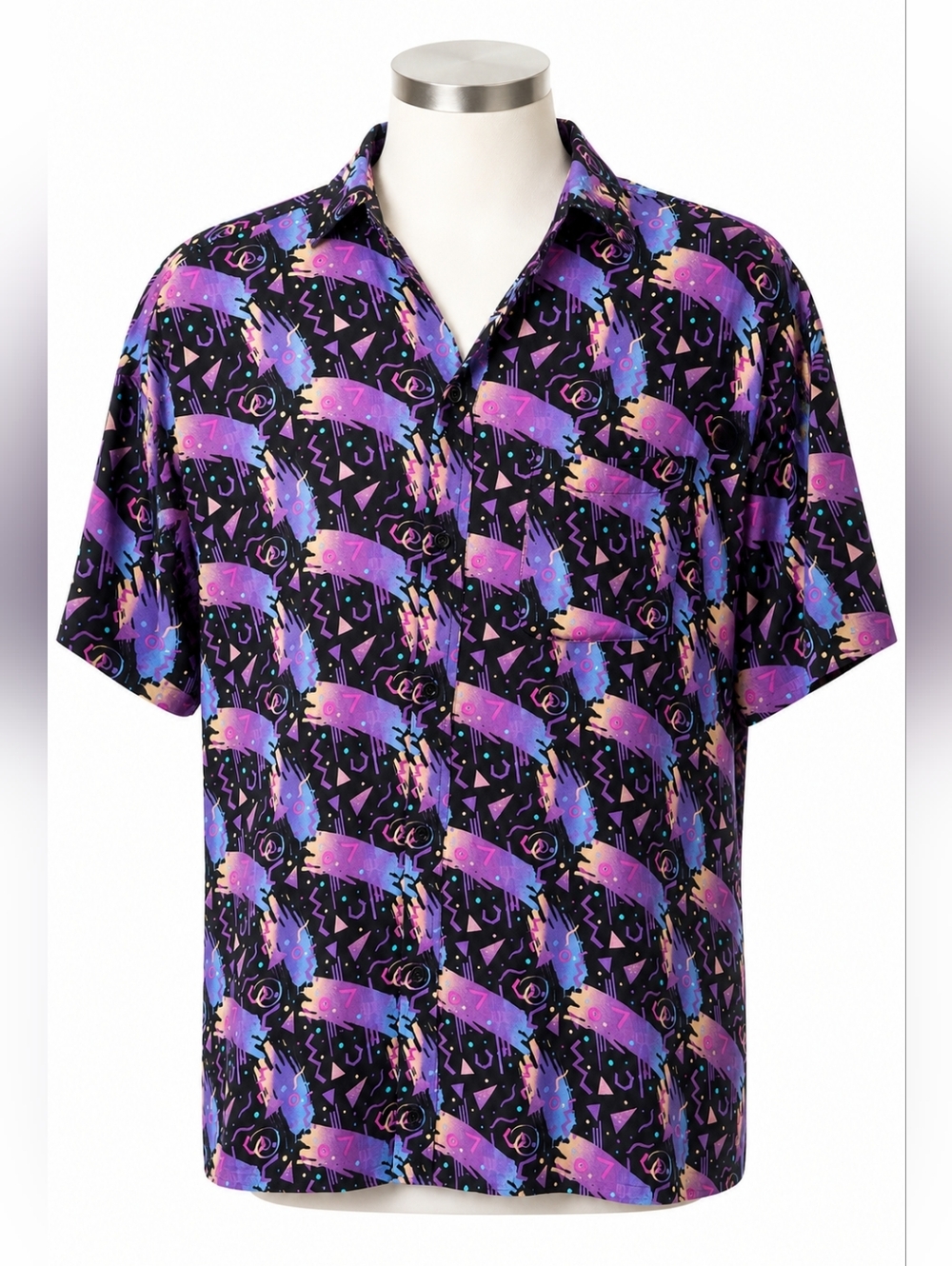 Super Massive NWT Men's Purple 80's Party Geometric Print Casual Shirt Sz XL